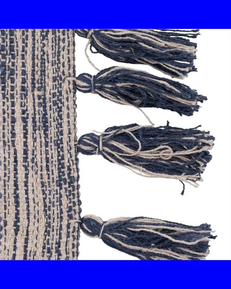 ALFOMBRA AZUL-BLANCO POLIESTER-ALGODÓN 160 X 230 CM