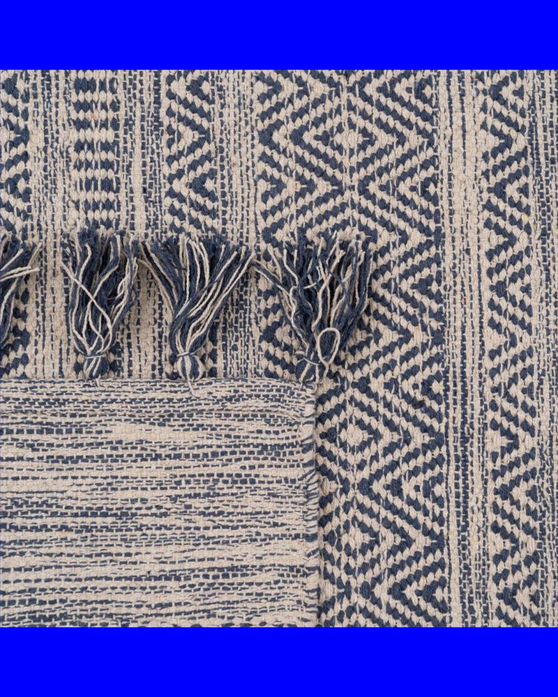 ALFOMBRA AZUL-BLANCO POLIESTER-ALGODÓN 160 X 230 CM