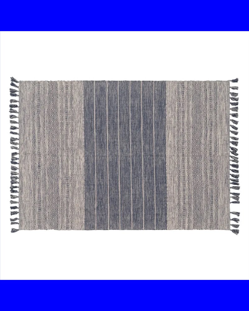 ALFOMBRA AZUL-BLANCO POLIESTER-ALGODÓN 160 X 230 CM