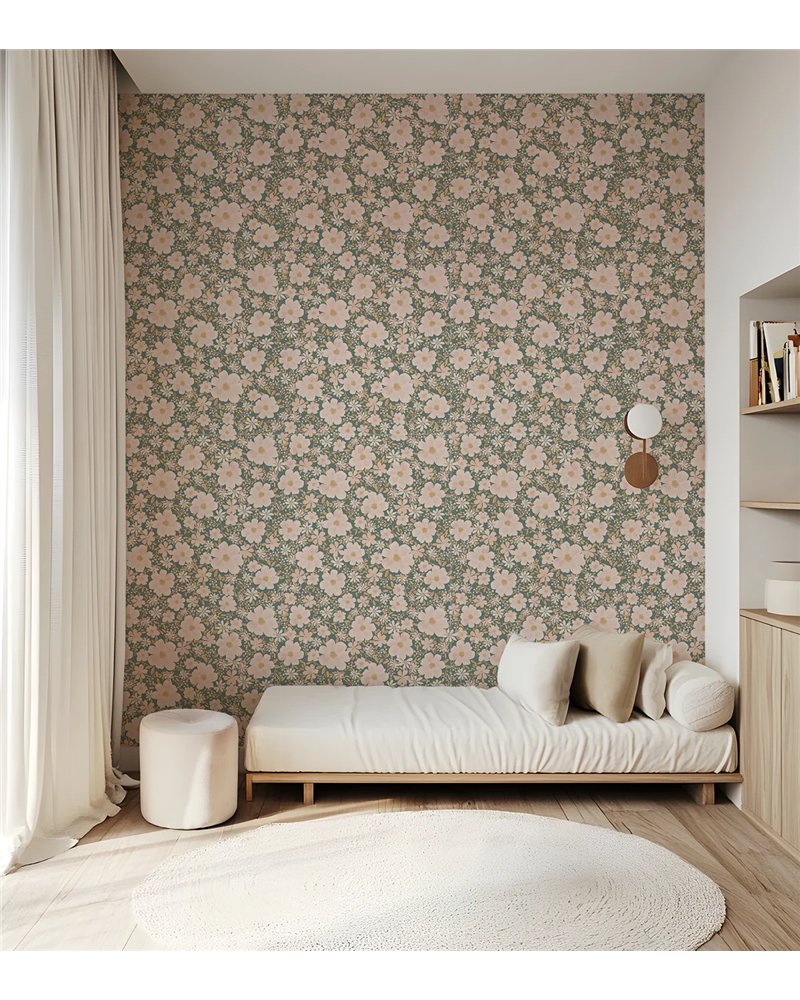H0780 Eleonore Behang Flowers Dark Green