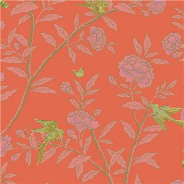Roseberry With Birds Vermillion 127-4021